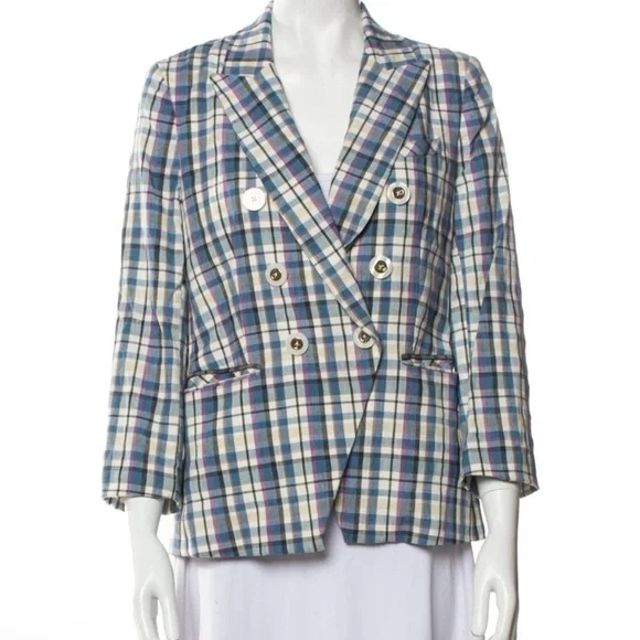 Veronica Beard Blue Plaid Schoolboy Linen Blend Dickey Jacket Blazer NWOT - Picture 2 of 6
